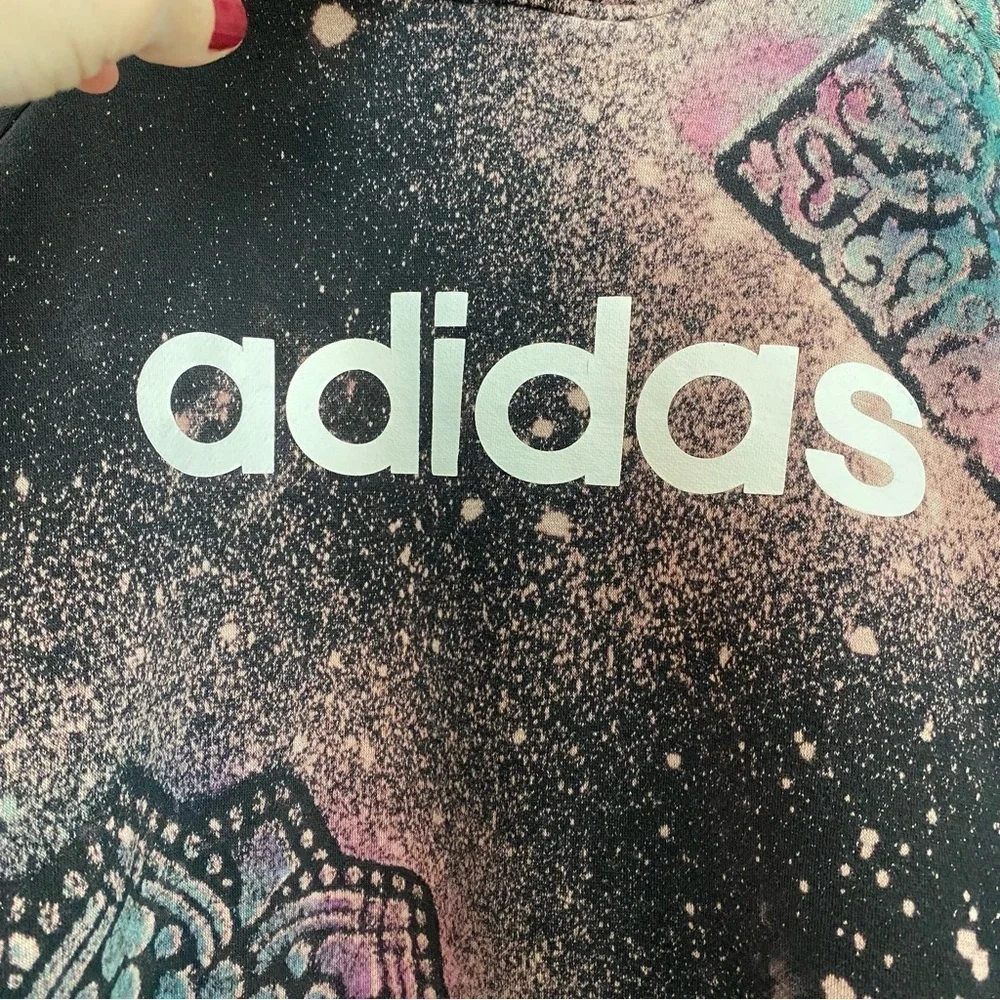 Adidas Hoodie Sweatshirt Mens Size XL Unisex Pullover Mandala Floral Black Multi